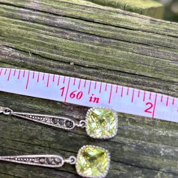 Sterling silver & yellow/chartreuse Drop Earrings - Picture 4 of 4